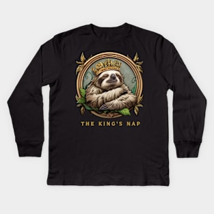 Sloth Sleepy "The King's Nap" Kids Long Sleeve T-Shirt